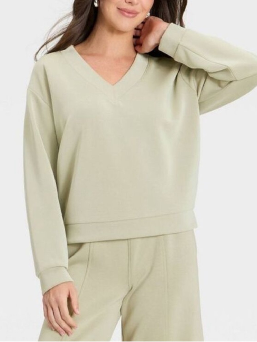 a new day Women's V-Neck Pullover Sweater in Sage Green